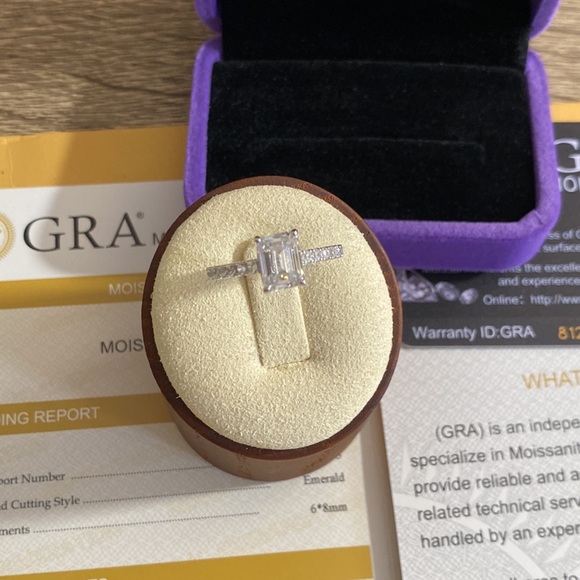 2Ct Emerald Cut GRA Moissanite Ring 18KGP S925 NEW - Picture 11 of 15